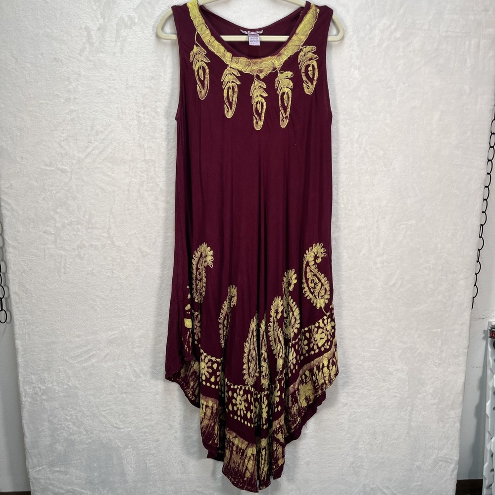Hankerchief Hem Dress Womens One Size Feather Paisley Print Rayon Made in India
